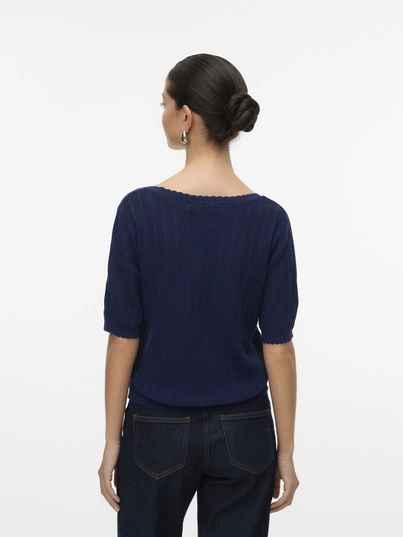 Vero Moda - T-shirt korte mouw - Marineblauw - Vmluxlight Pointelle Ss U-Neck - 10330852