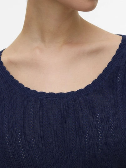 Vero Moda - T-shirt korte mouw - Marineblauw - Vmluxlight Pointelle Ss U-Neck - 10330852