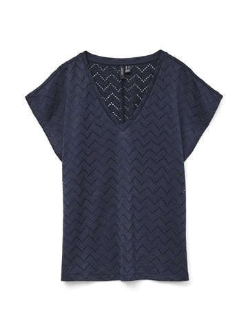 Vero Moda - T-shirt korte mouw - Marineblauw - Vmthas Ss V-Neck Top Jrs Vo - 10328120