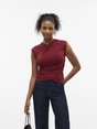 Vero Moda - T-shirt korte mouw - Rood - Vmdaisy Sl V-Neck Top Jrs - 10329334