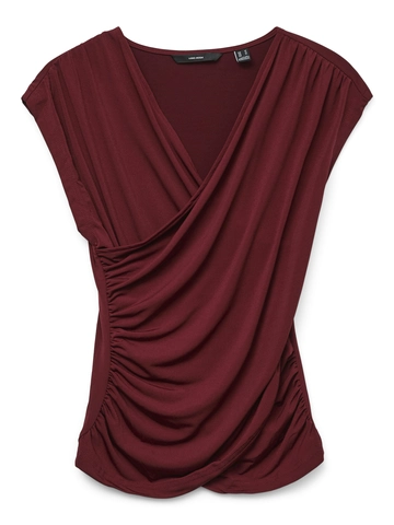 Vero Moda - T-shirt korte mouw - Rood - Vmdaisy Sl V-Neck Top Jrs - 10329334
