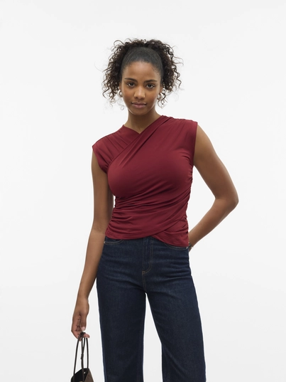 Vero Moda - T-shirt korte mouw - Rood - Vmdaisy Sl V-Neck Top Jrs - 10329334