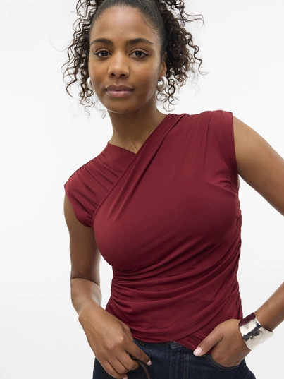 Vero Moda - T-shirt korte mouw - Rood - Vmdaisy Sl V-Neck Top Jrs - 10329334