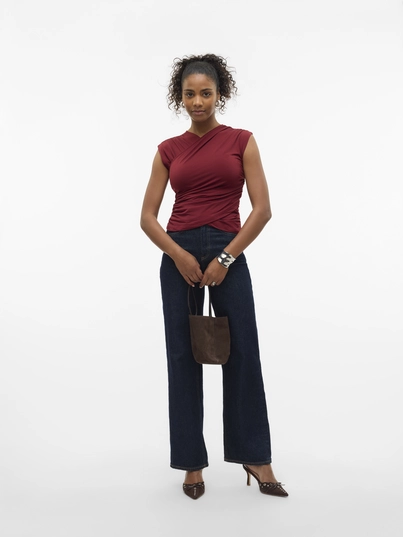 Vero Moda - T-shirt korte mouw - Rood - Vmdaisy Sl V-Neck Top Jrs - 10329334