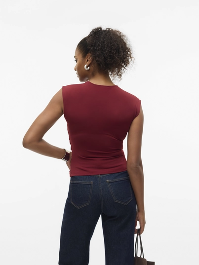 Vero Moda - T-shirt korte mouw - Rood - Vmdaisy Sl V-Neck Top Jrs - 10329334