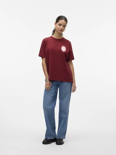 Vero Moda - T-shirt korte mouw - Rood - Vmdoris Caty Ss Top Box Jrs Ga - 10329468
