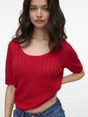 Vero Moda - T-shirt korte mouw - Rood - Vmluxlight Pointelle Ss U-Neck - 10330852