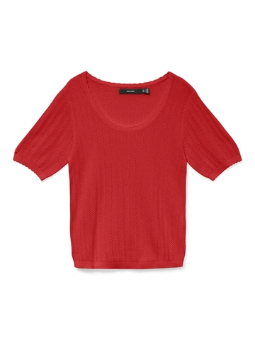Vero Moda - T-shirt korte mouw - Rood - Vmluxlight Pointelle Ss U-Neck - 10330852