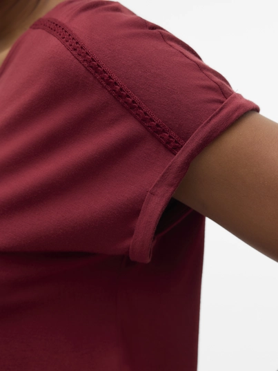 Vero Moda - T-shirt korte mouw - Rood - Vmvanessa Ss V-Neck Top Jrs Ga - 10329351