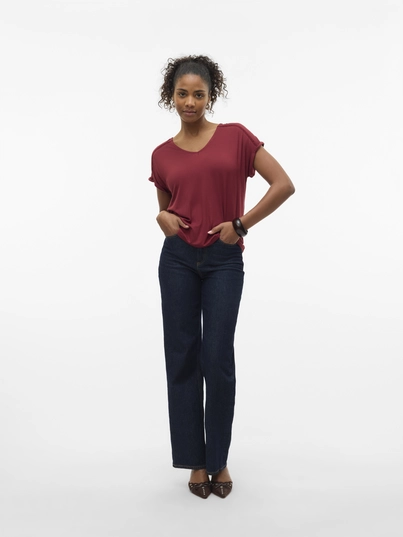 Vero Moda - T-shirt korte mouw - Rood - Vmvanessa Ss V-Neck Top Jrs Ga - 10329351