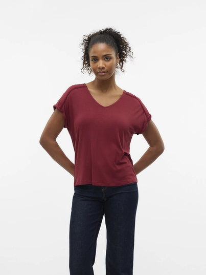 Vero Moda - T-shirt korte mouw - Rood - Vmvanessa Ss V-Neck Top Jrs Ga - 10329351