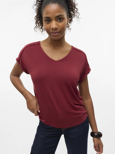 Vero Moda - T-shirt korte mouw - Rood - Vmvanessa Ss V-Neck Top Jrs Ga - 10329351