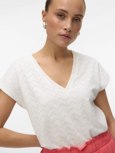 Vero Moda - T-shirt korte mouw - Wit - Vmthas Ss V-Neck Top Jrs Vo - 10328120