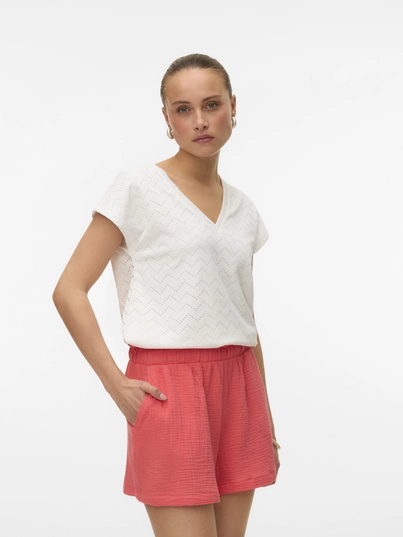Vero Moda - T-shirt korte mouw - Wit - Vmthas Ss V-Neck Top Jrs Vo - 10328120