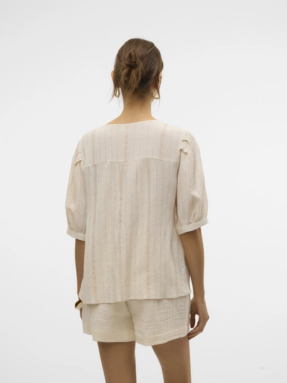Vero Moda - Trendy T-shirt korte mouw - Beige - Vmdahlia S/S V-Neck Shirt Wvn - 10329115