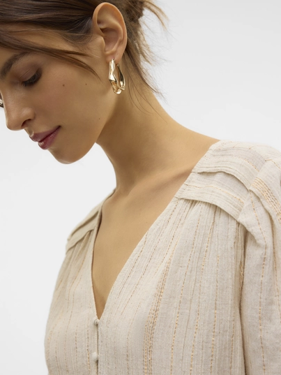 Vero Moda - Trendy T-shirt korte mouw - Beige - Vmdahlia S/S V-Neck Shirt Wvn - 10329115