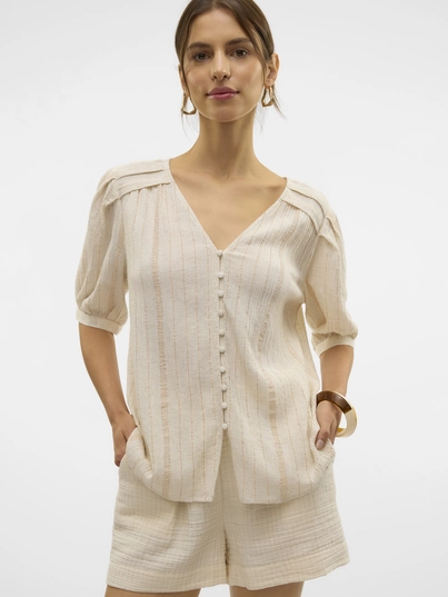 Vero Moda - Trendy T-shirt korte mouw - Beige - Vmdahlia S/S V-Neck Shirt Wvn - 10329115