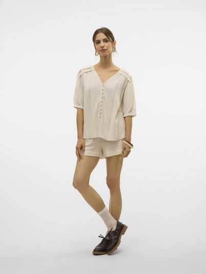 Vero Moda - Trendy T-shirt korte mouw - Beige - Vmdahlia S/S V-Neck Shirt Wvn - 10329115