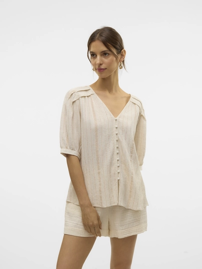 Vero Moda - Trendy T-shirt korte mouw - Beige - Vmdahlia S/S V-Neck Shirt Wvn - 10329115
