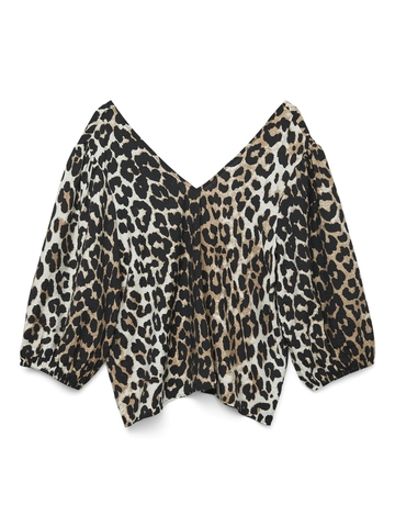 Vero Moda - Trendy T-shirt korte mouw - Dierenprint - Vmjosie 3/4 V-Neck Top Wvn - 10331457