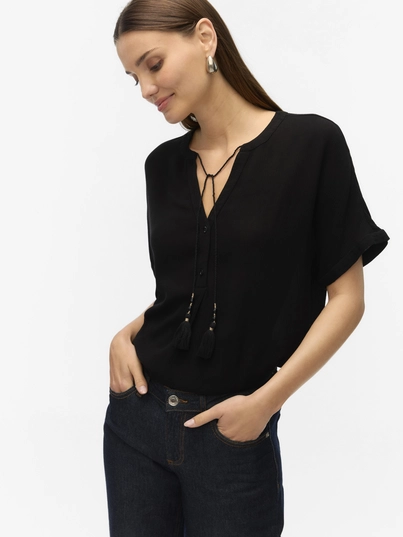 Vero Moda - Trendy T-shirt korte mouw - Zwart - Vmbente Ss Wide Top Wvn Ga - 10329387