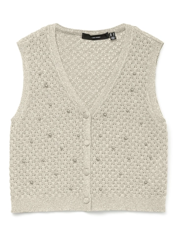Vero Moda - Vest - Ecru - Vmamalfi Shine Sl V-Neck Short - 10330705