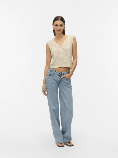 Vero Moda - Vest - Ecru - Vmamalfi Shine Sl V-Neck Short - 10330705