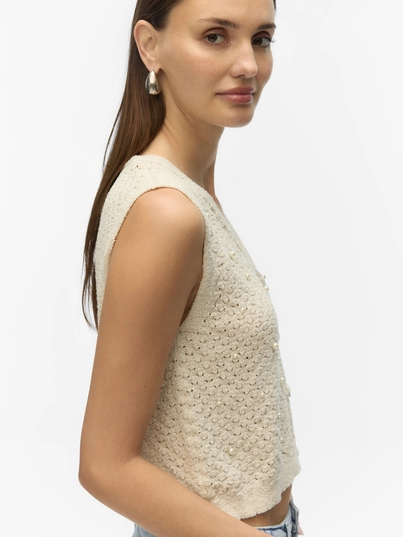 Vero Moda - Vest - Ecru - Vmamalfi Shine Sl V-Neck Short - 10330705