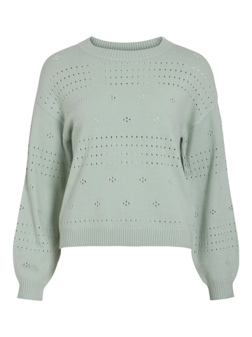 Vila - Trui met ronde hals - Groen - Viril L/S O-Neck Pointelle - 14101222