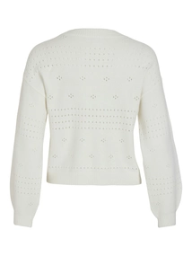 Vila - Trui met ronde hals - Wit - Viril L/S O-Neck Pointelle - 14101222